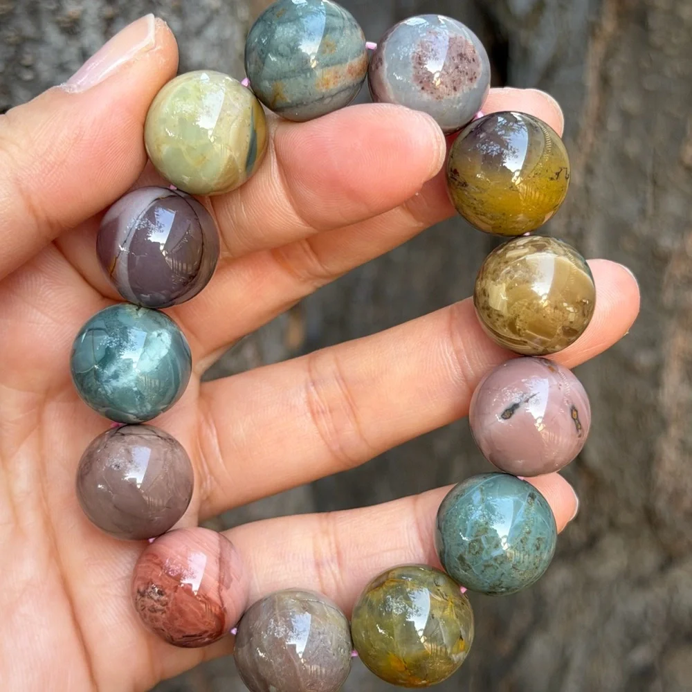16.5mm‎ stretchable chunky multicolor Alashan agate bracelet 0724 - Picture 3 of 13